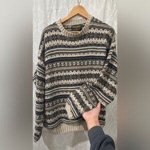 Woolrich Men's Patterned Crewneck Sweater - Beige and Navy